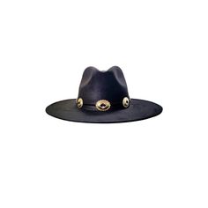 STYLE Rancher Fedora Hat MATERIAL Polyester Suede COLOR Black BAND Black leather cord with gold or silver conchos BRIM 3.5" CROWN 4" FITTED Elastic inner band SHAPE Structured Hat SIZE M/L 56 cm -59 cm (22.04" - 23.22") Please note, hat features including suede color may vary slightly from piece to piece. These hats are individually hand crafted by artisans, each with its own unique character. We want your new hat to be as unique as the person wearing it and consider this a contribution to the u