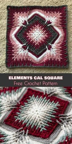 an image of a crocheted square with the text elements cal square free crochet pattern