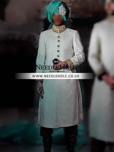 Mens Self Jamawar Sherwani In Off white Color in Bristol UK