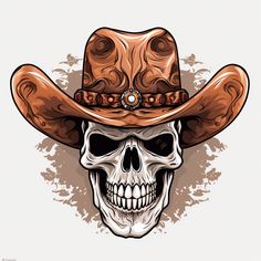 a skull wearing a cowboy hat