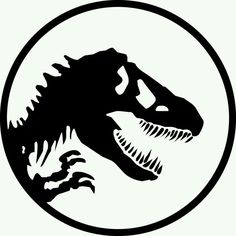 a black and white silhouette of a dinosaur in a circle