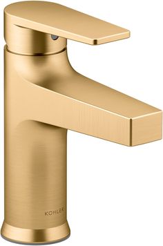 a gold faucet with the word kohler on it's side