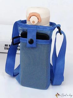 a blue bag with a cell phone in it and a strap around the back pocket