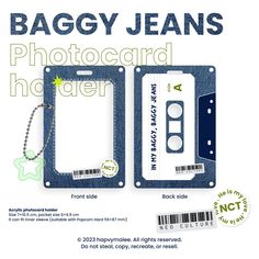 the back side of a baggy jeans phone case with an id tag attached to it