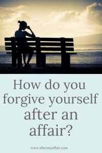 a person sitting on a bench with the words how do youforgive yourself after an affair?