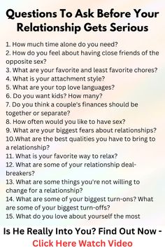 Questions To Ask Before Your Relationship Gets Serious #dating #relationship #datintips #couple #relationshipgoal Questions To Ask Situationship, Questions Before Relationship, Romantic Questions For Couples, Fun Relationship Questions, Relationship Exercises, Hero Instinct, Flirty Questions