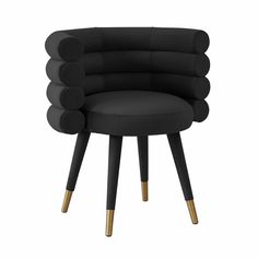 a black chair with gold legs on a white background