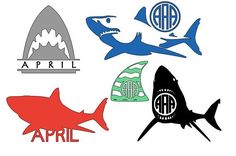 four different types of shark decals on a white background, each with the letter an