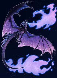 a purple and black dragon flying through the air