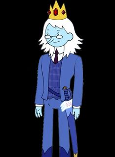 an image of a cartoon character wearing a crown on his head and blue suit with white hair