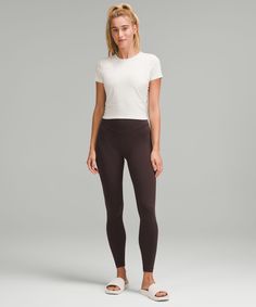 Flow, Train, Or Restore In Our Versatile Wunder Under Tights. This Version Is Made From Smoothcover Fabric For Smoothing Support As You Move. Designed For Yoga And Training. Our Smoothcover Fabric Offers A Supportive Fit-Expect These Leggings To Feel Snug At First:full Length Intended To Sit At Ankle. Back Drop-In Pocket. The Fit Provides A Hugged Feel And Stays Put So You Dont Have To Pull Them Up Mid Practice. | Wunder Under SmoothCover High-Rise Tight 28" Dark Lavender, High Rise Leggings, Lululemon Leggings, Tight Leggings, Long Tops, Short Tops, Tank Shirt, Tank Top Shirt, Women's Leggings