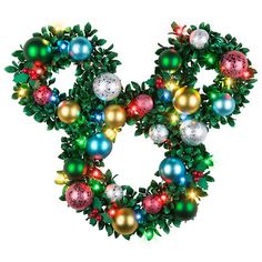 a christmas wreath with ornaments hanging from it