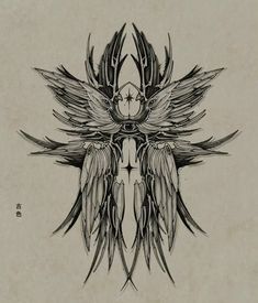 an artistic tattoo design with large wings