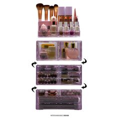 Whether you're a beauty beginner or glam guru, you now have a place to display your essentials. This large four-piece makeup organizer by Sorbus is a stylish way to store your beauty collection. It features twelve drawers total (both small and large) with a sleek, clear view. The top tray compartment includes sixteen slots, perfect for dividing your makeup brushes, lipsticks, perfume bottles, skin care, and more. With an interchangeable design, this entire unit can remain stacked together or sep Storage For Makeup, Bathroom Dresser, Clear Makeup Organizer, Makeup Case Organization, Clear Makeup Bags, Dresser Vanity, Makeup Palettes, Purple Makeup, Makeup Bag Organization