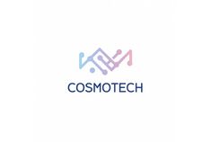 the logo for cosmotech is shown in blue and pink colors on a white background