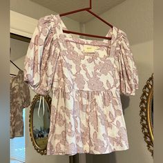 Nwot 99% Cotton Very Cute Mauve Cotton Tops For Spring, Casual Mauve Summer Blouse, Casual Mauve Blouse For Summer, Spring Mauve Tops With Floral Print, Fitted Mauve Blouse For Spring, Casual Mauve Blouse For Spring, Modest Clothing, Anthropologie Top, Anthropology