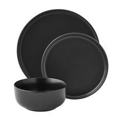 black dinnerware set on white background