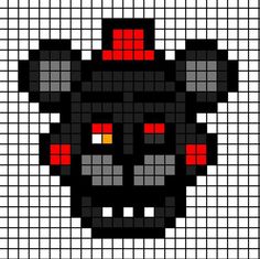 an image of a pixel art style character with red eyes and a hat on it's head