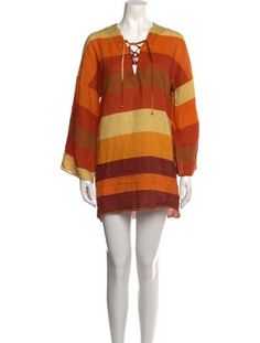 Cala de la Cruz Linen Shift DressOrangeStripedLong Sleeve with Tie NeckSash-Tie Closure at FrontSize not listed, estimated from measurements.Fit:Dresses by Cala de la Cruz typically fit true to size. Long Sleeve Orange Tunic For Summer, Orange Beach Dress For Fall, Linen Mini Dress, Print Patterns, Mini Dress, Pattern, Dresses, Clothes