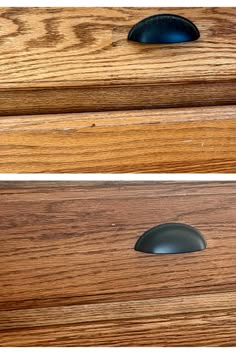 two different views of a drawer with the door handle open and one has a mouse on it