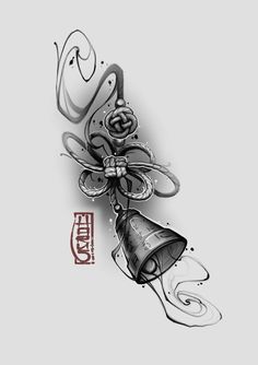 a drawing of a bell with roses on it