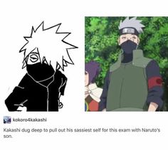 an image of naruto from the anime with caption that reads, kakarto deep to pull out his biggest self for this exam with naruto's son