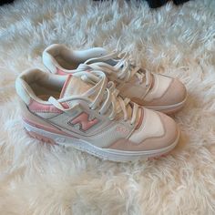 New Balance 550s In Pink Sand Size 8.5 (Women’s) Brand New, Never Worn. Only Tried On Inside. Comes From A Smoke Free Home! Open To Offers! (Original Box Not Included) Shoe Collection Women, New Balance Shoes 550 Pink, Girly Tennis Shoes, Light Pink New Balance Shoes, Cute Shoes To Buy, Cute Shoes Pink, Cute Shoes New Balance, Pink Shoes Aesthetic