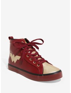 Wonder Woman Shoes, Wonder Woman Outfit, Wonder Woman Logo, Fandom Fashion, Her Universe, Dc Comic, Leather High Tops, Woman Shoes, Hi Top