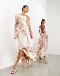 Dresses by ASOS EDITION Am I... the drama? Asymmetric neck Long sleeves Frill trim Lace-up back Regular fit Pink Long Sleeve Maxi Dress, Am I The Drama, Mode Prints, Scarf Top, Asos Dress, The Drama, Pink Maxi Dress, Saved Items, Embellished Dress