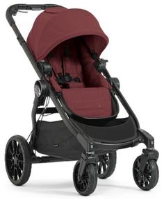 the baby stroller is grey and black