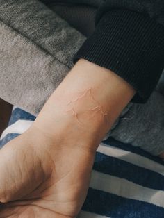 a person's arm with a small tattoo on the left side of their wrist