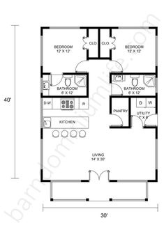 the floor plan for a two bedroom apartment with an attached kitchen and living room area