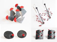 Favourite black red silver combinations. Modernist Black Earrings As Gift, Modernist Black Earrings For Gift, Contemporary Oxidized Finish Earrings, Contemporary Oxidized Finish Earrings For Gift, Contemporary Earrings With Oxidized Finish, Modern Hand Forged Earrings For Gift, Contemporary Earrings With Oxidized Finish As Gift, Handmade Black Contemporary Earrings, Contemporary Handmade Black Earrings