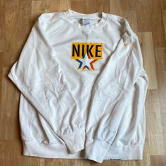 No Stains Or Misprinting. Next To Brand New. Nike White Sweatshirt With Letter Print, Nike White Crew Neck Sweatshirt, White Nike Crew Neck Sweatshirt, Nike White Sweater For Fall, Nike White Crew Top, White Nike Crew Top, Nike White Graphic Print Sweatshirt, White Nike Crewneck, Nike Crewneck