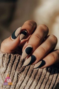 Fall Nail Designs That Slay: Cozy, Cute, and Totally Insta-Worthy! 38 Matte Black Nails Short Round, Fall Nails Modern, October Nails Fall Almond, Matte Black Fall Nails, Black Country Nails, Modern Fall Nails, Tan And Black Nails Design, Half Moon Nail Art, Trendy Boho Nails