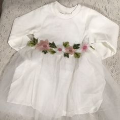 Baby Girl Long Sleeve Tulle Puffy Dress Floral Embroidered Waist Detail Size 12 Months 90% Cotton Long Sleeve Tutu Dress For Dress-up In Spring, Long Sleeve Tutu Dress For Spring Dress-up, Cute Floral Applique Tutu Dress For Dress-up, Cute Tutu Dress With Floral Applique For Dress-up, Spring Baptism Dress With Long Sleeves And Ruffles, Spring Long Sleeve Baptism Dress With Ruffles, Spring Long Sleeve Ruffle Baptism Dress, White Tulle Sweet Dress, Long Sleeve Floral Embroidered Tulle Dress