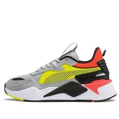 PUMA RS-X Hard Drive 'Grey Yellow Red' 369818-01 (SNKR/Retro/Casual) Gray Puma Sneakers For Sports, Gray Sporty Puma Sneakers, Sporty Gray Puma Sneakers, Gray Sneakers With Red Sole For Sports, Sporty Gray Sneakers With Red Sole, Casual Gray Sneakers With Red Sole, Puma Rs X, Puma Rs-x, Puma Rs