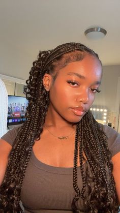 Brown Braids On Dark Skin, Past Shoulder Length Hair, Dark Brown Braids, Brown Braids, Natural Braided Hairstyles, Barrel Curls, Cute Curly Hairstyles