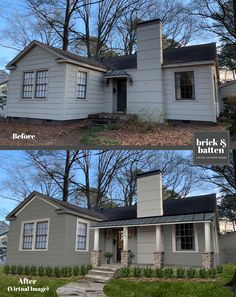 before and after shots of a gray house