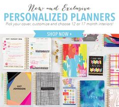 the personalized planner is on display with other items