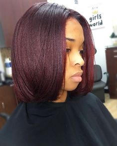 Dimension Balayage, Pressed Natural Hair, Silk Press Natural Hair, Cherry Color, Hair Color Burgundy, Burgundy Hair, Relaxed Hair, Short Natural Hair Styles