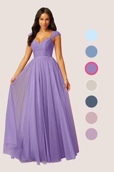 a woman in a long purple dress with different colors