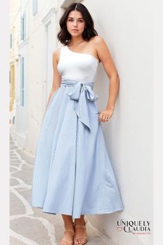 Sabrina Striped One-Shoulder Maxi Dress | Uniquely Claudia Boutique Elegant White One-shoulder Maxi Dress, Elegant White One Shoulder Maxi Dress, Chic One Shoulder Maxi Dress For Spring, White One Shoulder Midi Dress For Summer, White One-shoulder Maxi Dress For Summer, White One-shoulder Midi Dress For Spring, White One Shoulder Midi Dress For Spring, Chic Spring One-shoulder Strapless Dress, Chic Striped Strapless Dress