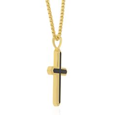 Elevate your accessory collection with this striking black onyx cross pendant, masterfully crafted in vermeil. It's not just an accessory, it's a statement, perfect for the discerning man looking for elegance that effortlessly complements any style.Never complicated and authentically you, Wilkes & Forge celebrates genuine self-expression and modern simplicity, designed for the man who confidently stands out with his individual style. | Men's Black Onyx Cross Pendant Necklace | Vermeil | Yellow | Size 24" | Wilkes & Forge Luxury Black Cross Pendant Necklace, Black Cross Pendant For Formal Occasions, Black Cross Pendant Necklace For Formal Occasions, Classic Black Cross Jewelry, Black Cross Jewelry For Formal Occasions, Elegant Black Pendant Cross Necklace, Elegant Black Cross Pendant Necklace, Elegant Black Crucifix Cross Necklace, Elegant Black Crucifix Jewelry