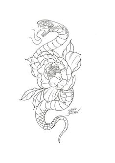 a snake and flower tattoo design