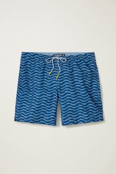 Riviera Recycled Swim Trunks | Bonobos Blue Nylon Bottoms With Functional Pockets, Functional Short Swim Trunks With Pockets, Blue Travel Bottoms With Pockets, Blue Travel Shorts, Blue Bottoms With Pockets For Travel, Casual Travel Bottoms With Drawstring, Nylon Swim Trunks With Pockets For Travel, Functional Relaxed Fit Swim Trunks With Pockets, Blue Nylon Shorts With Side Pockets