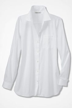 Anytime No-Iron Tunic, White White Tunic Shirt, Cotton Tunic Tops, Cotton Tunic, White Tunic, Tunic Shirt, Coldwater Creek, White Shirts, Long Blouse, Petite Size