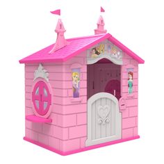 Keep kids entertained at home with this Disney Princess Plastic Indoor or Outdoor Playhouse by Delta Children! The incredibly easy snap-in assembly ensures the playhouse and the royal charm of kids favorite Disney Princesses is ready for your child to experience in only a few minutes. Great inside or outside, this enchanting playhouse has castle-like turrets with flags on top and colorful character decals that feature Cinderella, Belle, Ariel, Rapunzel, Aurora and Jasmine. A fun place for preten Disney Playhouse, Princess Playhouse, Princess Furniture, Playhouse Furniture, Plastic Playhouse, Playhouse Kits, Girls Playhouse, Kids Outdoor Furniture, Delta Children