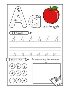 an apple is for apple worksheet with the letter a in it's upper and lowercase letters