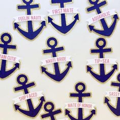 an assortment of stickers with anchors and names on them